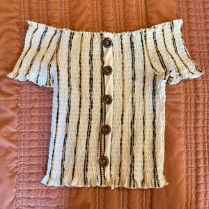 Off shoulder cropped striped top